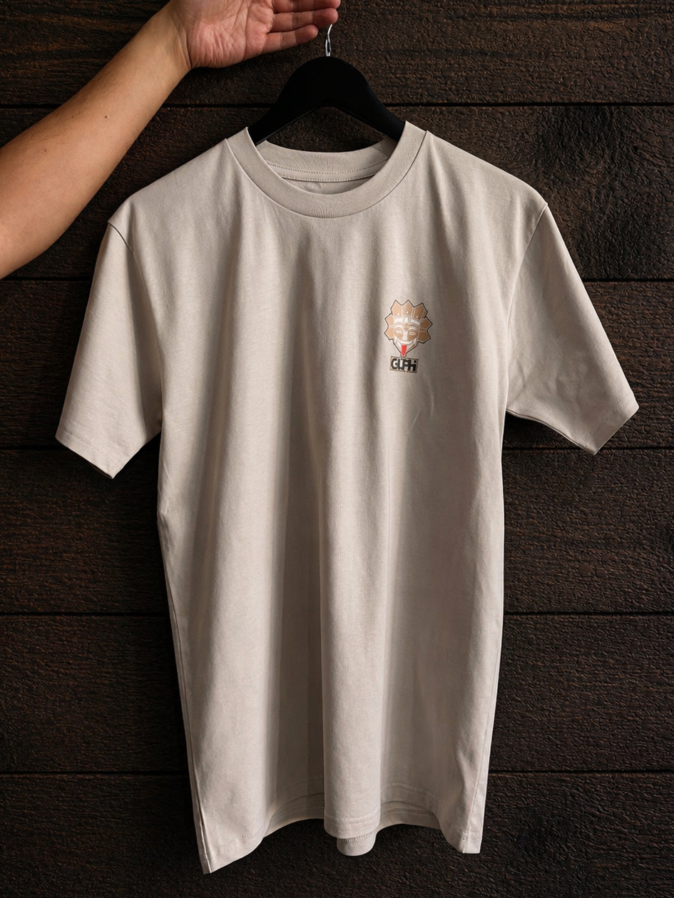 Product shot of the front of the Carried by the Tide Classic Tee in Bone, with the GUPHI logo over the left chest.