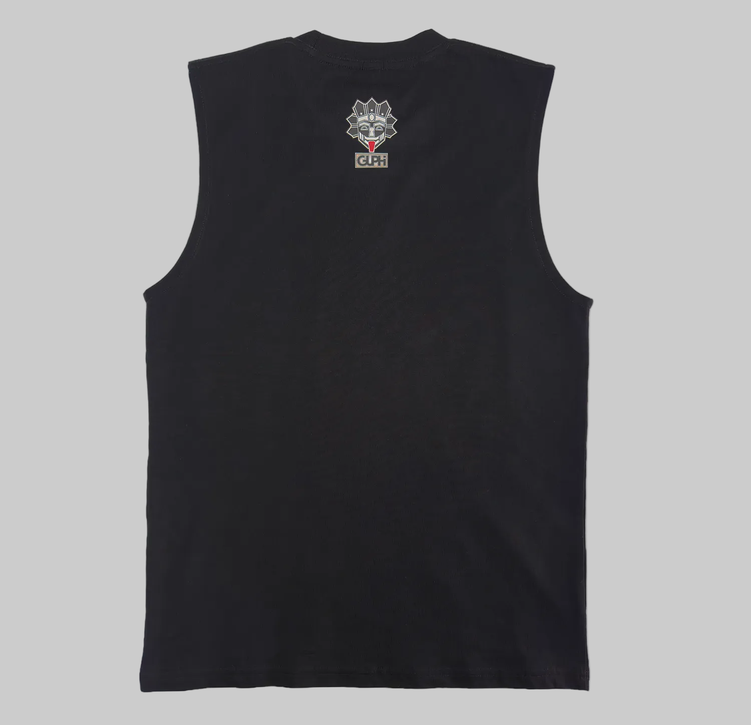 Back of the Cactus Bloom Classic Tank in Black with a medium size logo on the center neckline.
