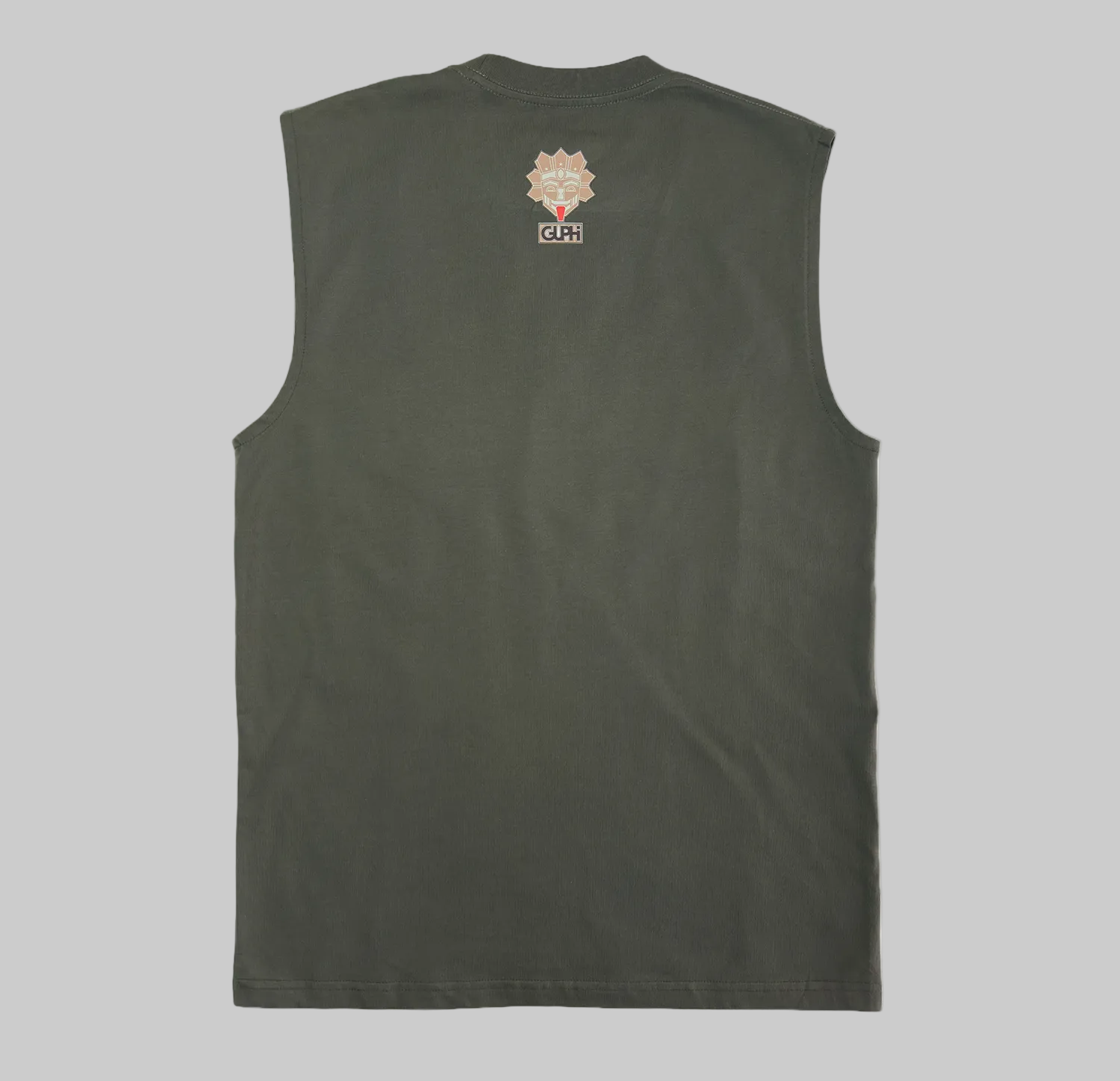 Back of the Island Born Desert Built Classic Tank in Cypress with a medium size logo on the center of the neckline.