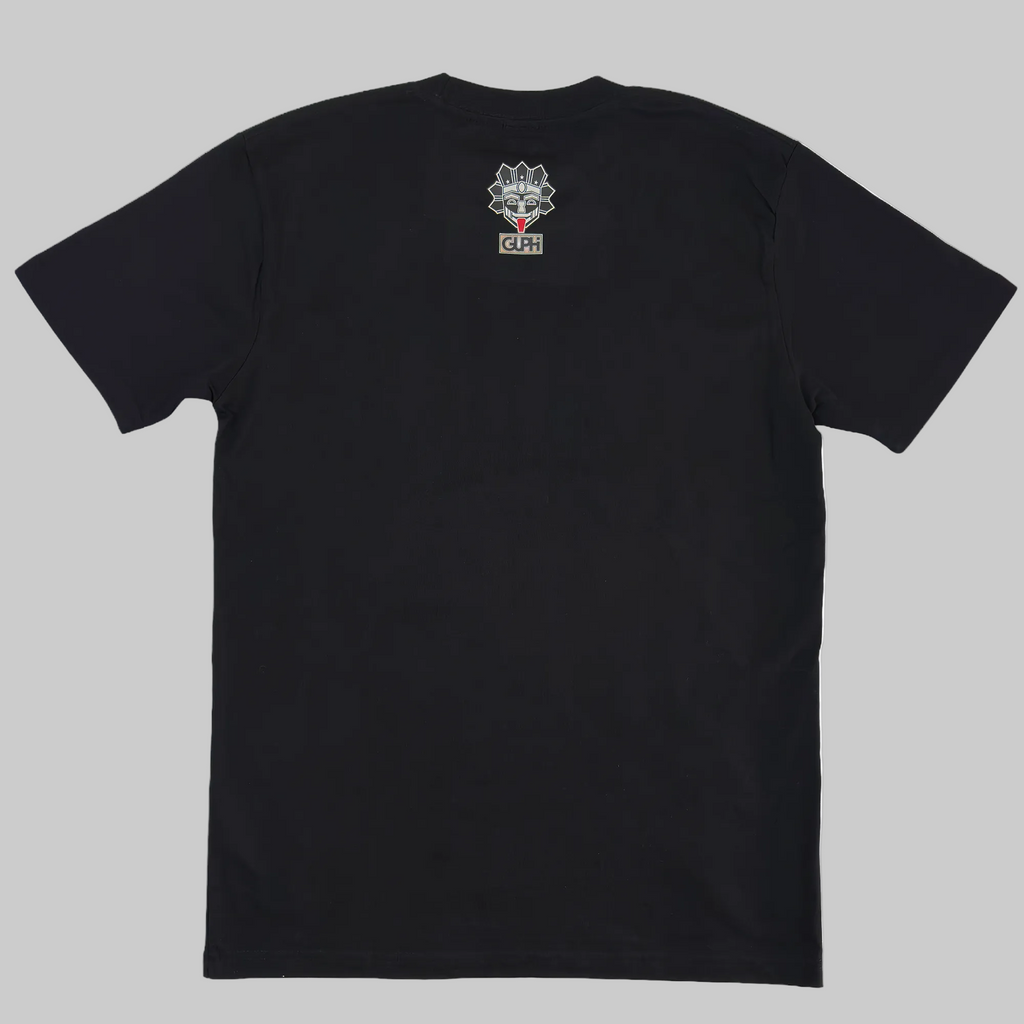 The back of the Island Born Desert Built Classic Tee in Black featuring the GUPHI logo on the center neckline.