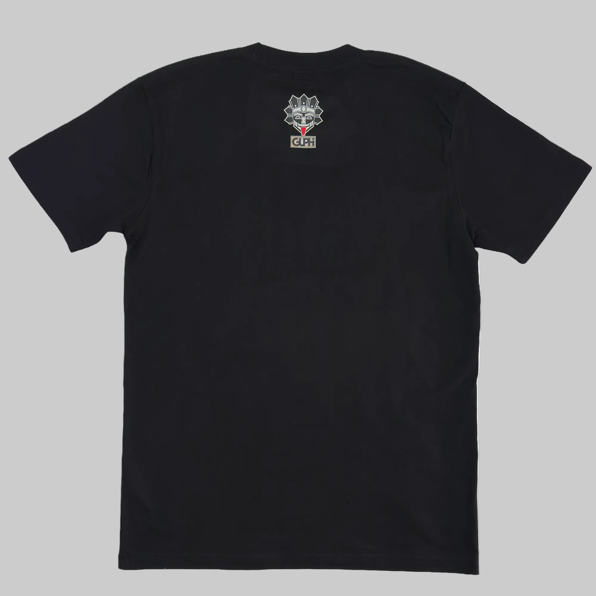 The back of the Island Born Desert Built Classic Tee in Black featuring the GUPHI logo on the center neckline.